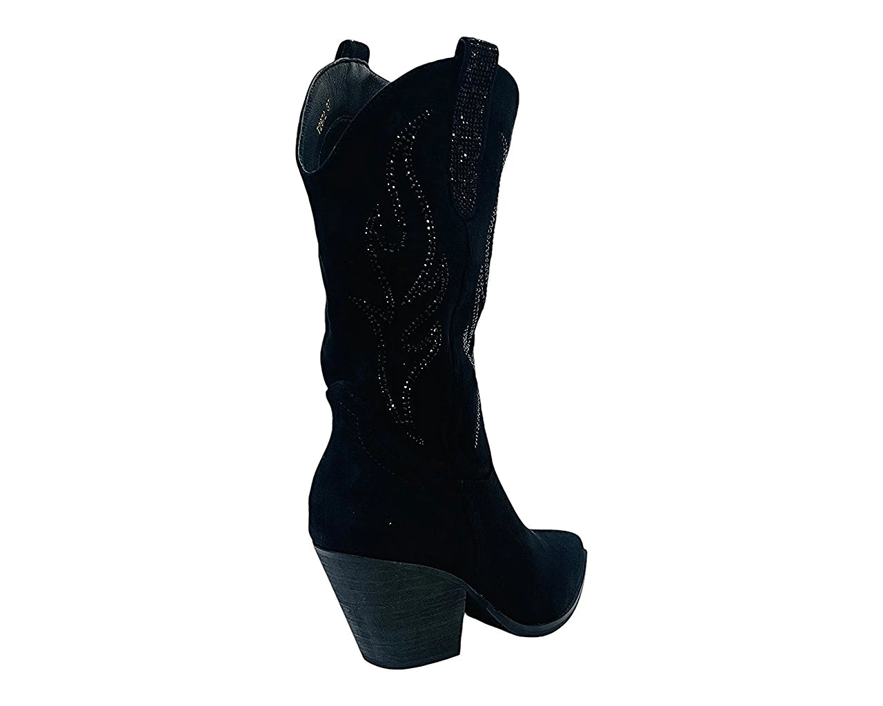 Women's Faux Suede Western Cowboy Diamante Mid Calf Boots