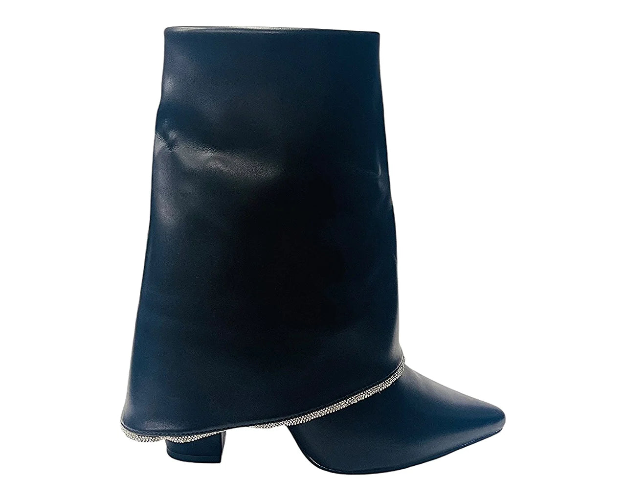 Women's Block Heel Fold Over Rhinestone Ankle Boots