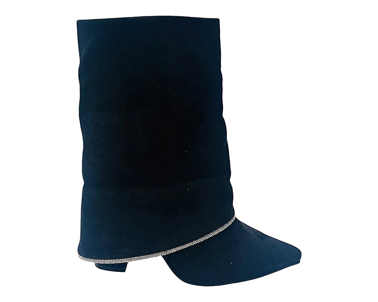 Women's Block Heel Fold Over Rhinestone Ankle Boots