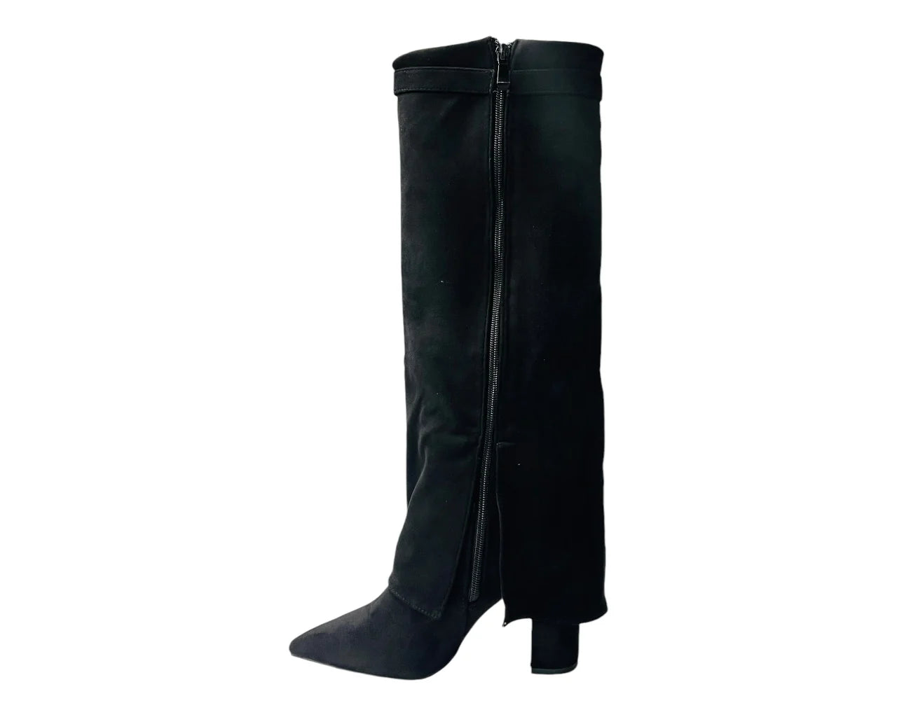 Women's Faux Suede Knee High Fold Over Block Heel Boots