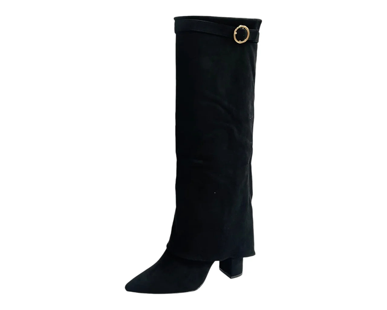 Women's Faux Suede Knee High Fold Over Block Heel Boots