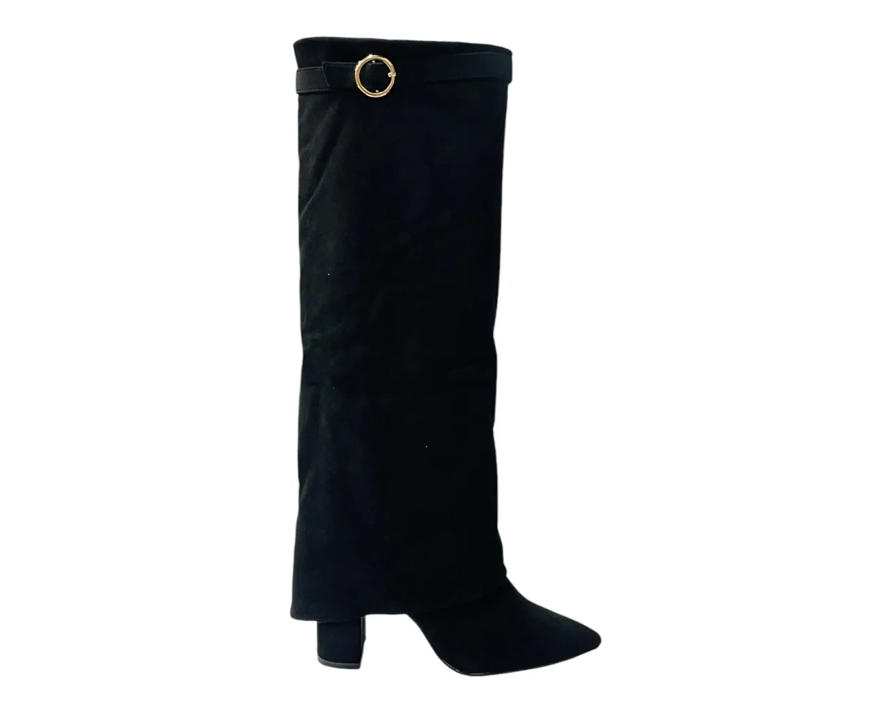 Women's Faux Suede Knee High Fold Over Block Heel Boots