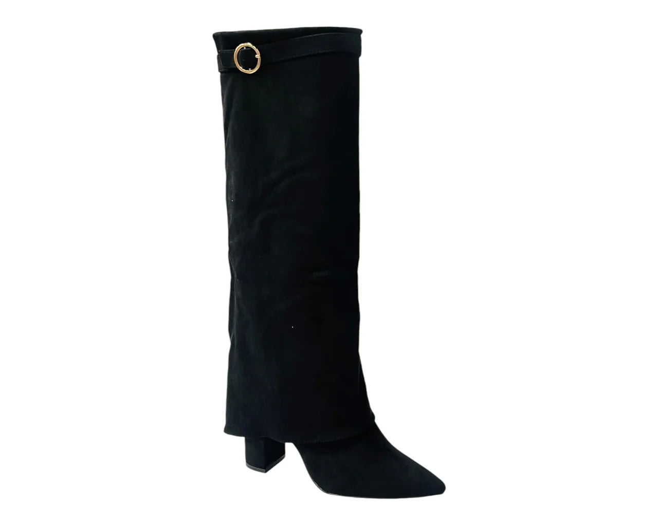 Women's Faux Suede Knee High Fold Over Block Heel Boots