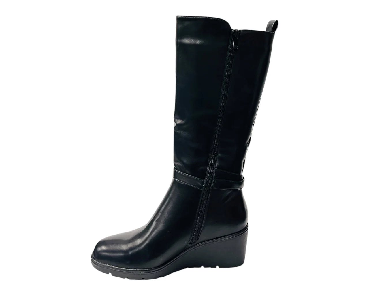 Women's CHC326 Faux Leather Calf High Stretch Wedge Heel Boots