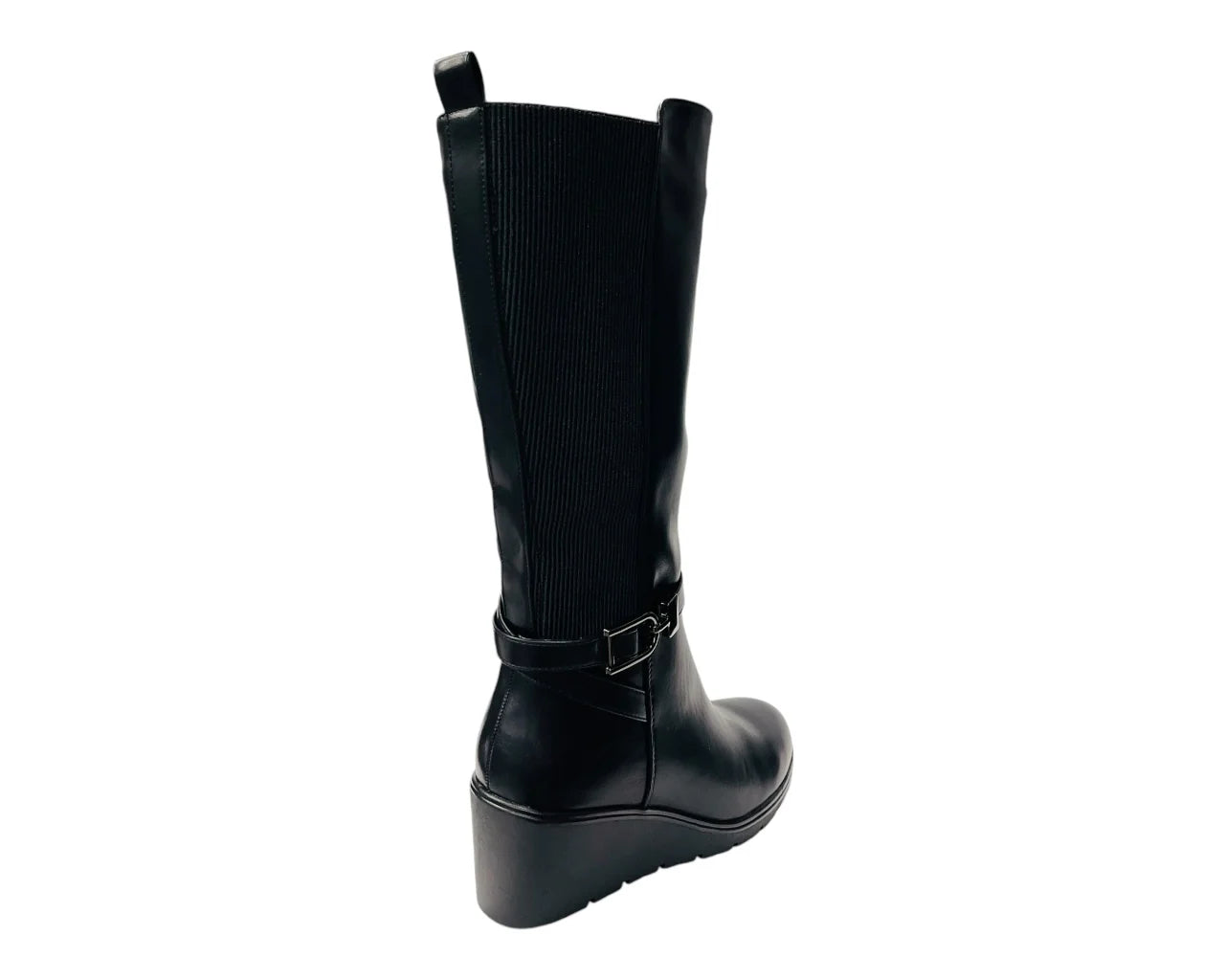 Women's CHC326 Faux Leather Calf High Stretch Wedge Heel Boots