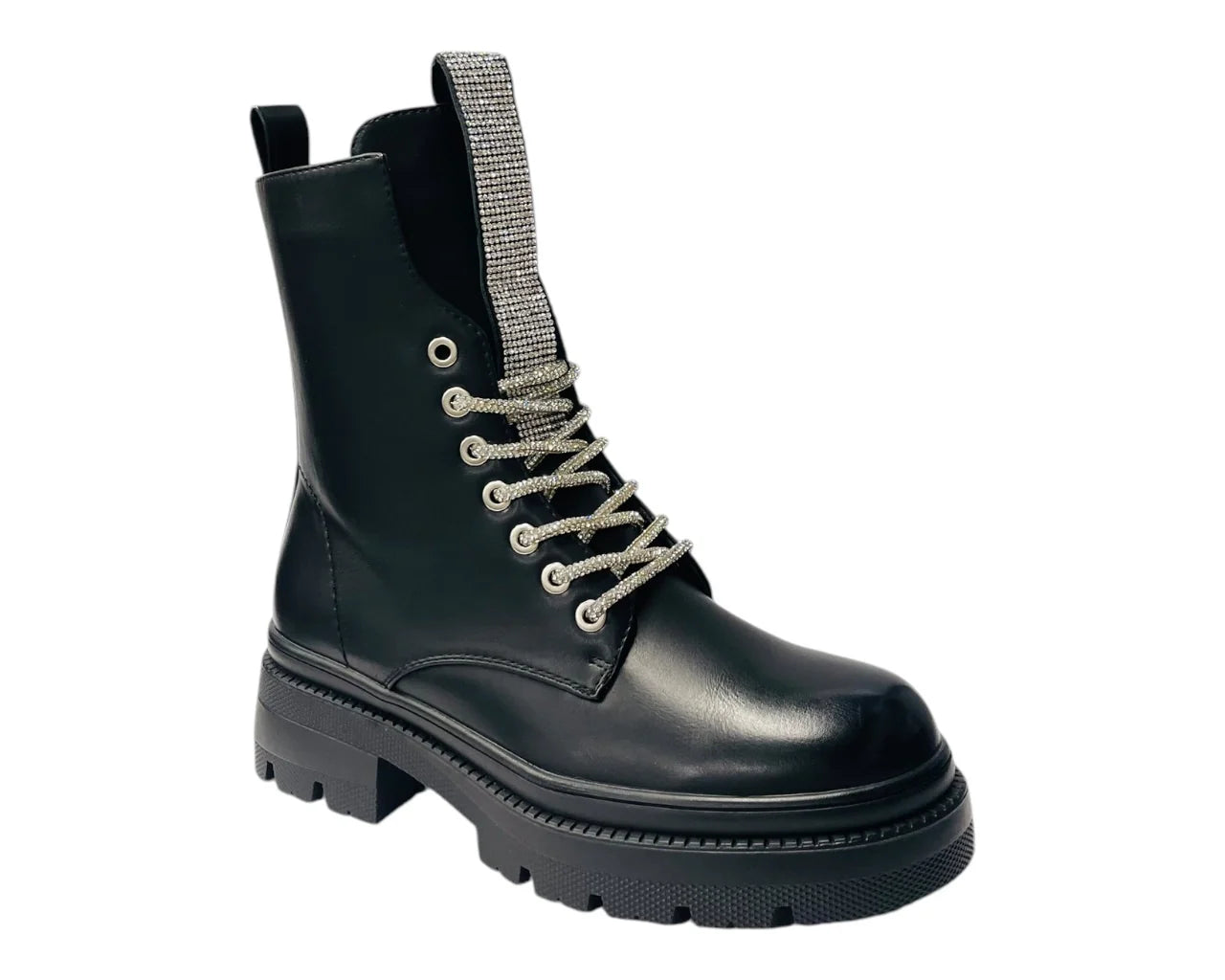 Women's Rhinestone Faux Leather Ankle Boots