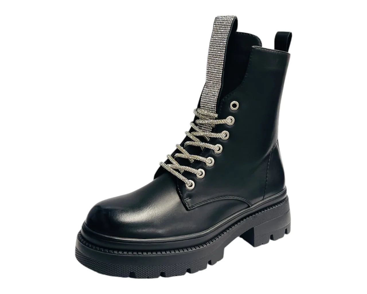 Women's Rhinestone Faux Leather Ankle Boots