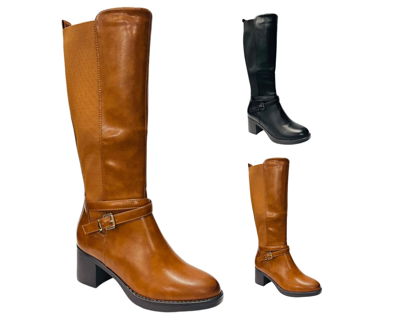 Women's Full Zip Elastic Panel Knee High Boots