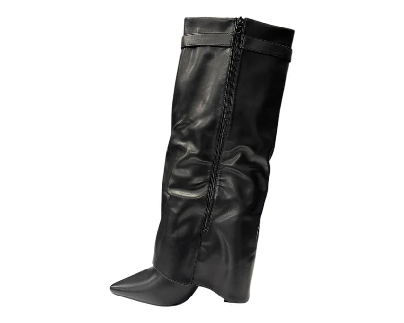 Knee High Fold Over Block Heel Boots