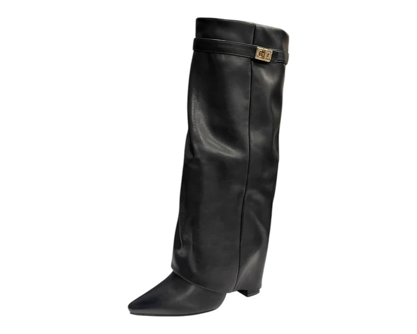 Knee High Fold Over Block Heel Boots