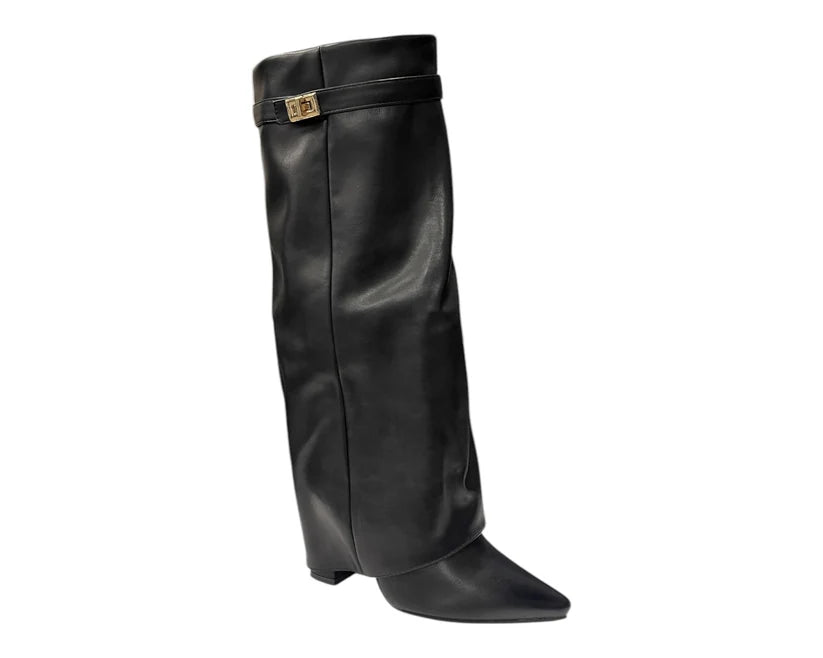 Knee High Fold Over Block Heel Boots