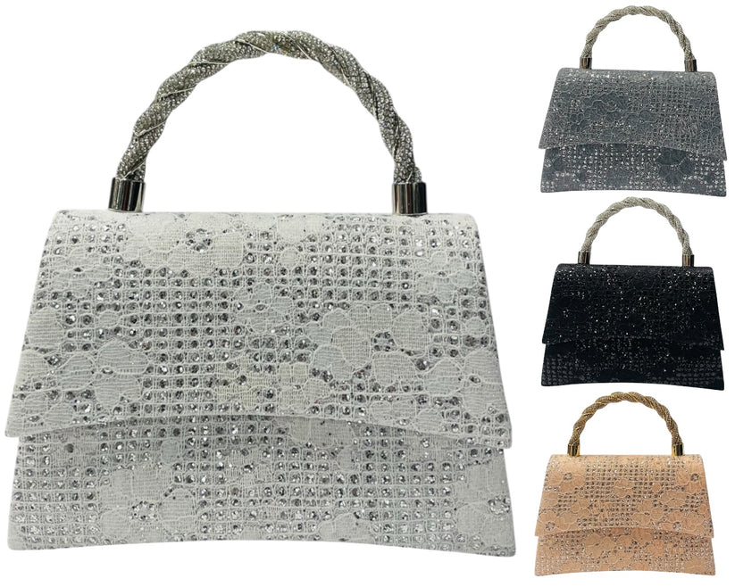 Women's Diamante Glitter Clutch Tote Bag
