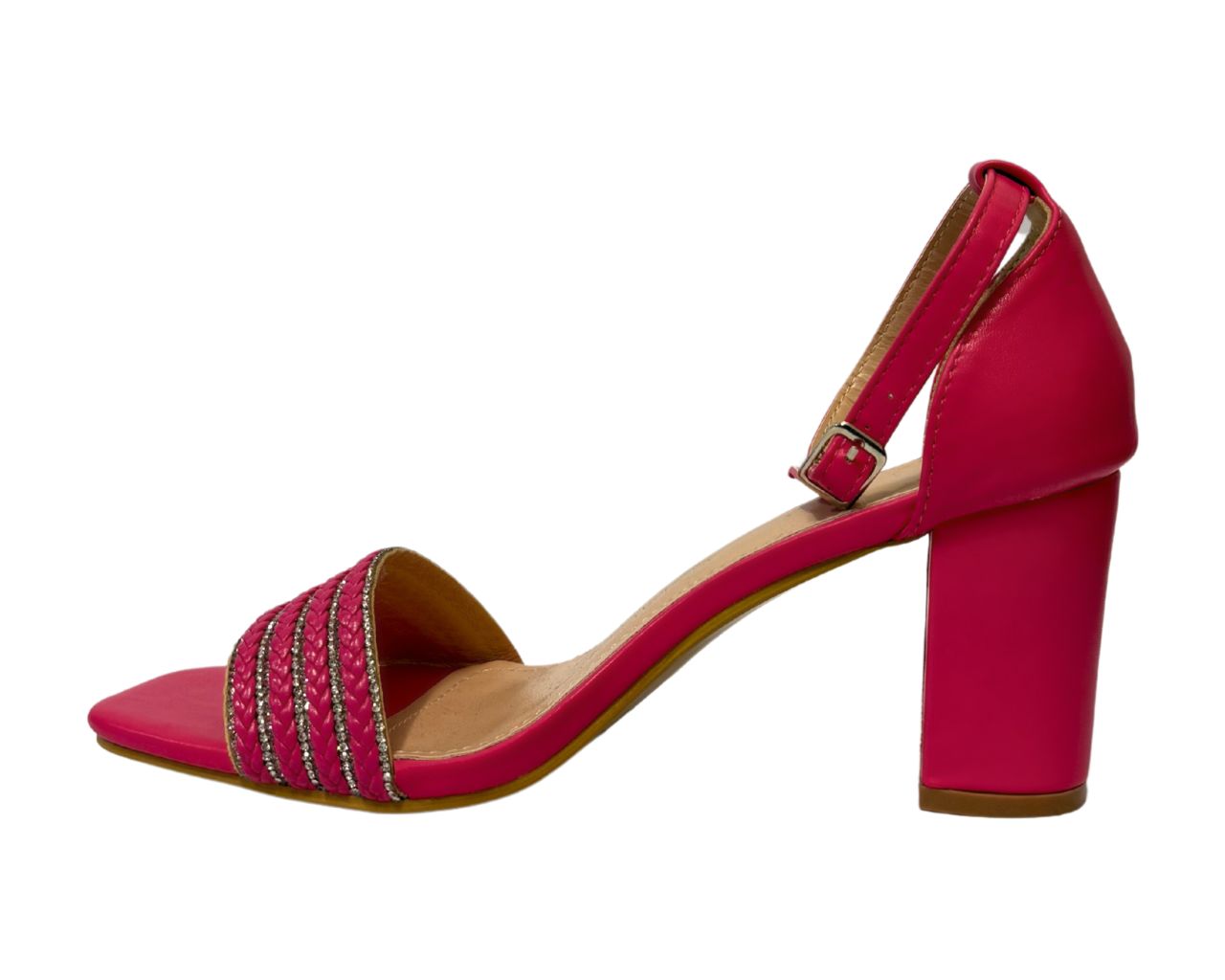 Women's B1639-131 Rhinestone Decor Block Heel Ankle Strap Shoes