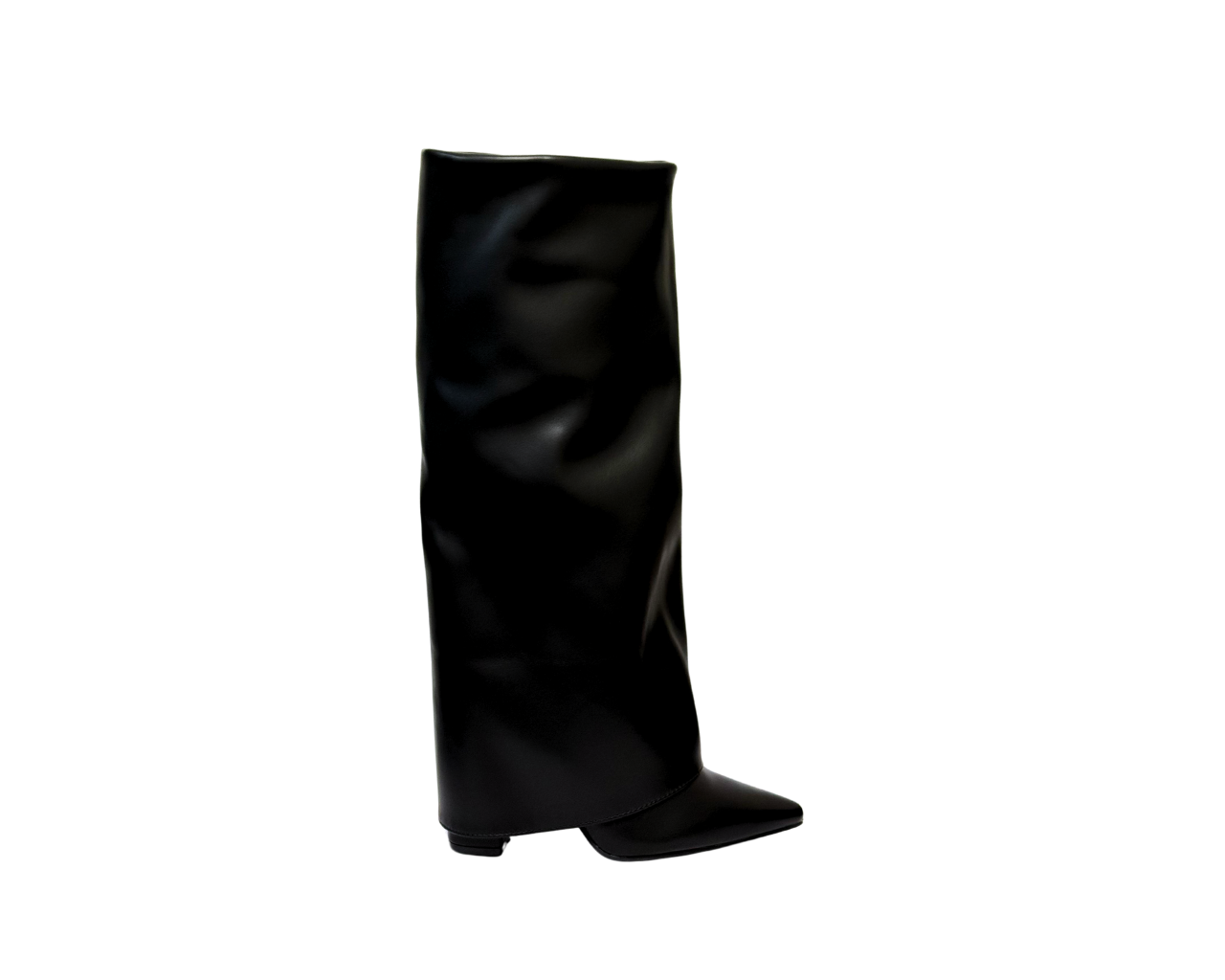 Women's Faux Leather 9616-1 Fold Over Knee High Block Heel Boots