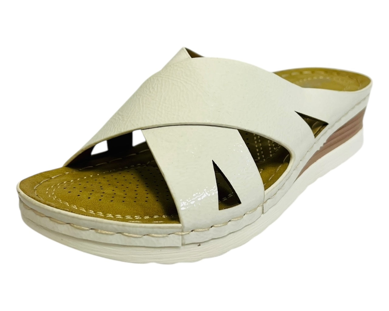 Women's Lightweight Cross Strap Patent Wedge Slider