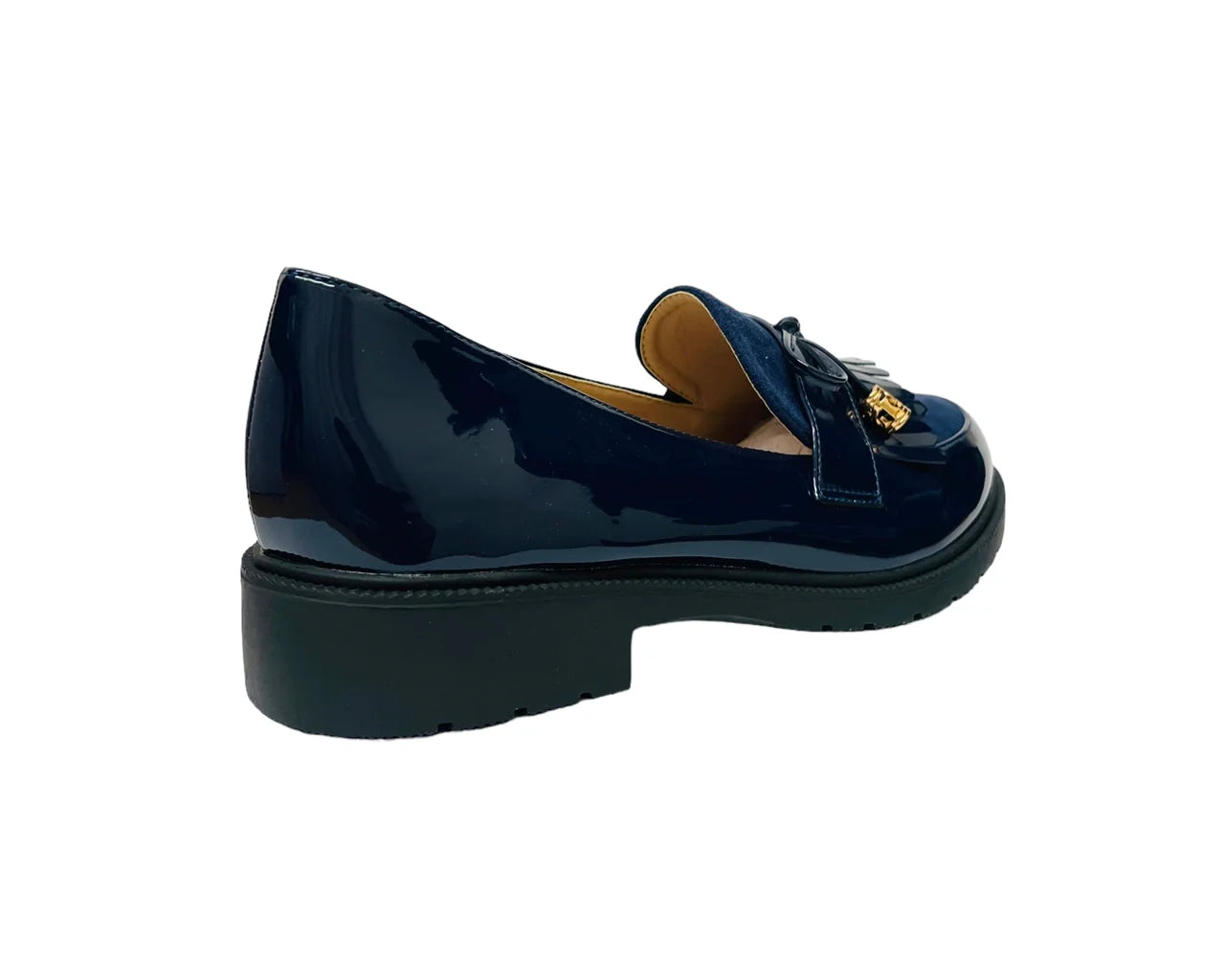 Faux Patent Leather Tassel Slip On Shoes
