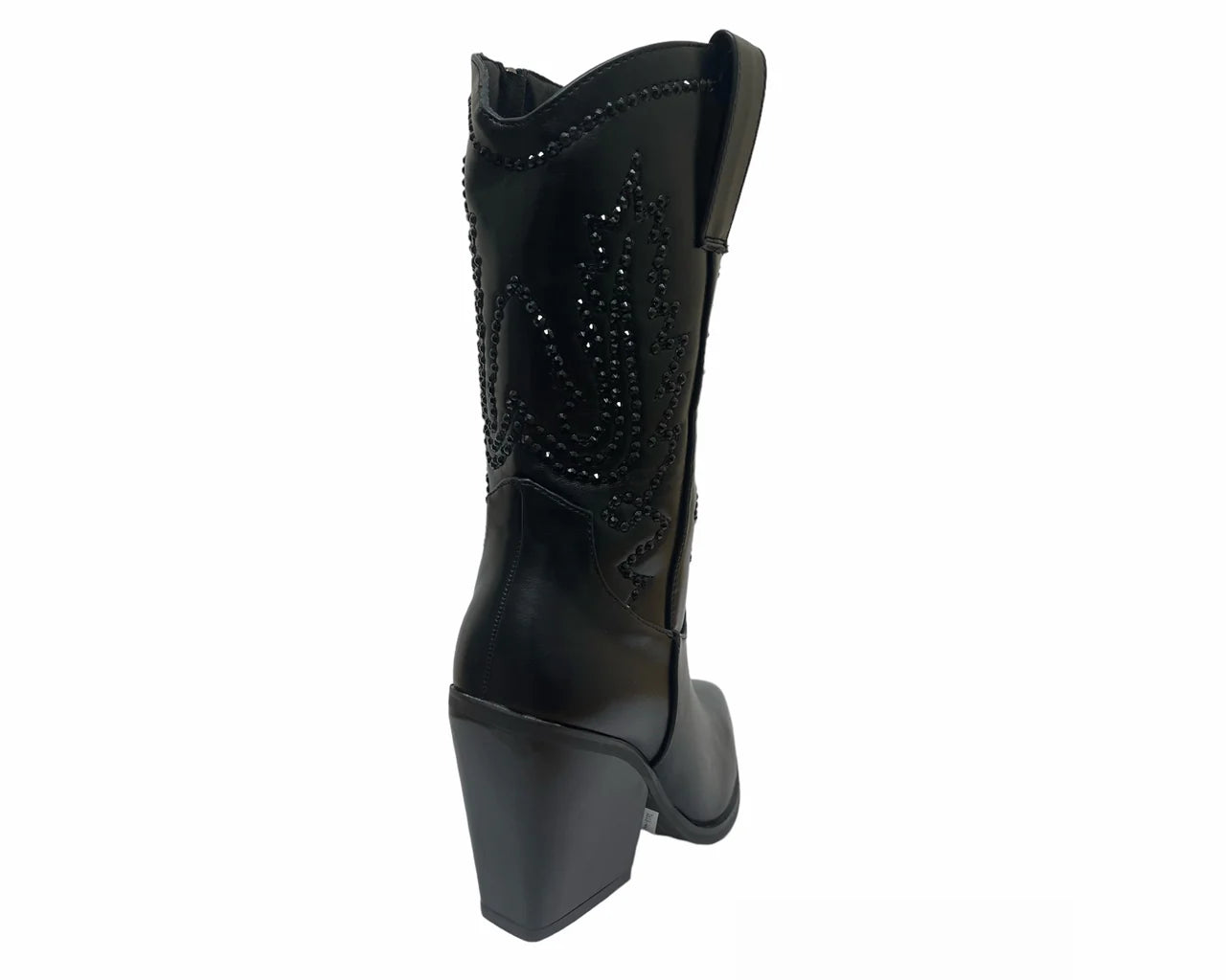 Women's Mid Calf Cowboy Embroidery Diamante Boots Black
