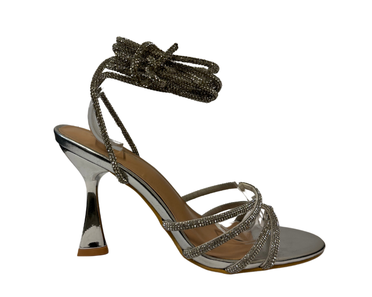 Women's Gold Lace up Diamante Strap Heels