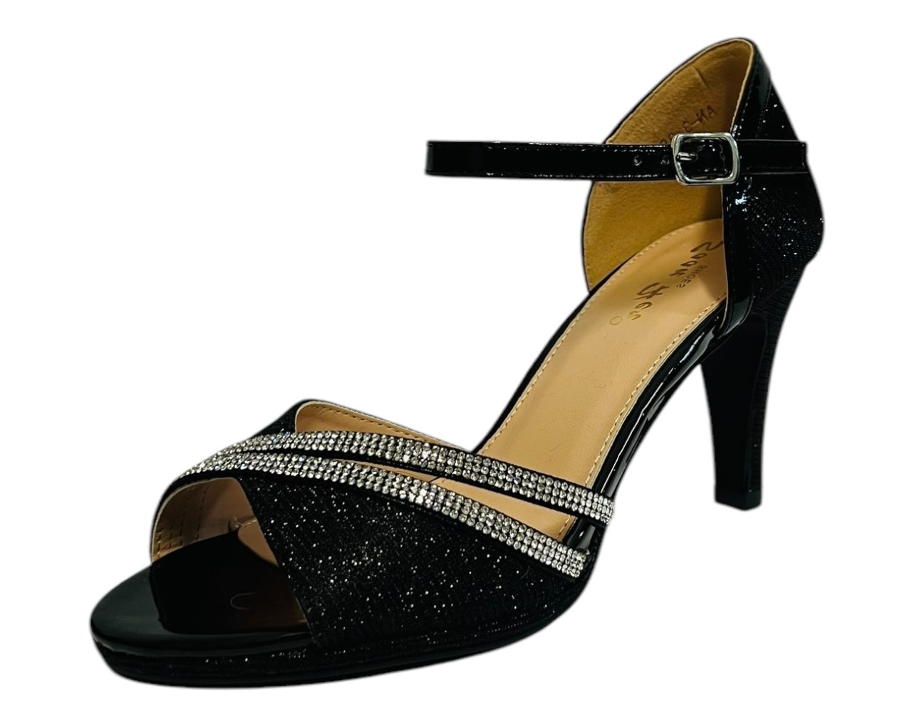 Women's Rhinestone Glitter Ankle Strap Stiletto Heel Shoes