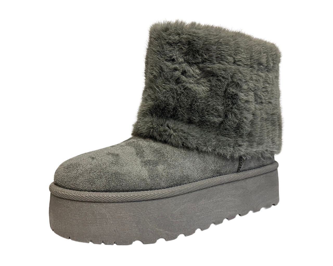 Fold Over Faux Fur Lining Platform Ankle Boots