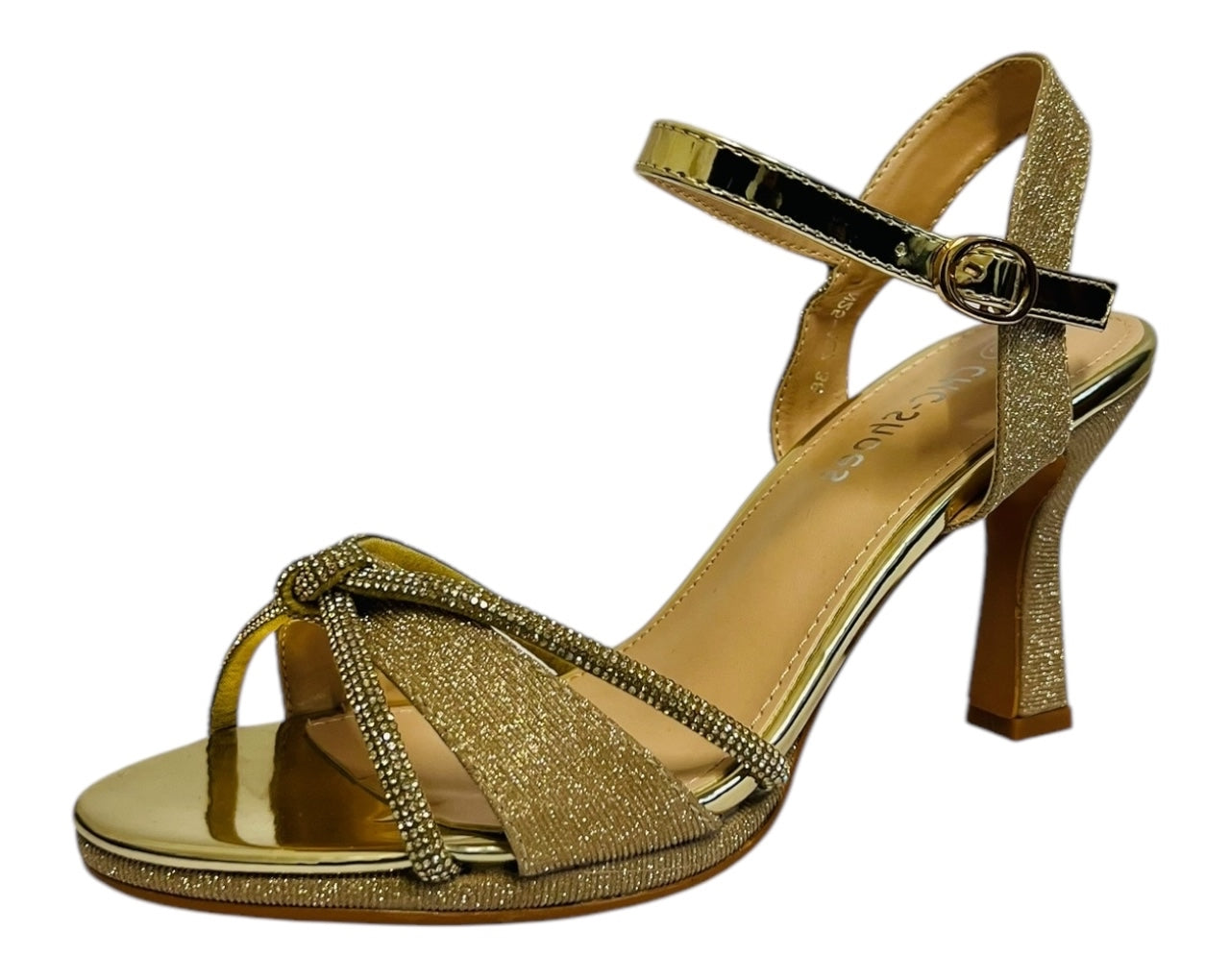 Women's Rhinestone Glitter Ankle Strap Spool Heel Shoes