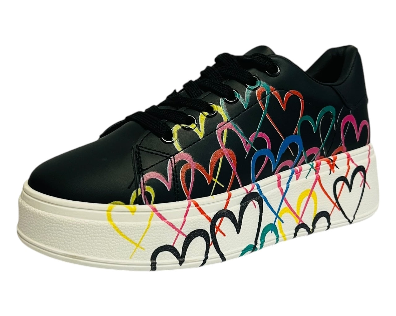 Faux Leather Heart Design Chunky Sole Lace Up Trainers