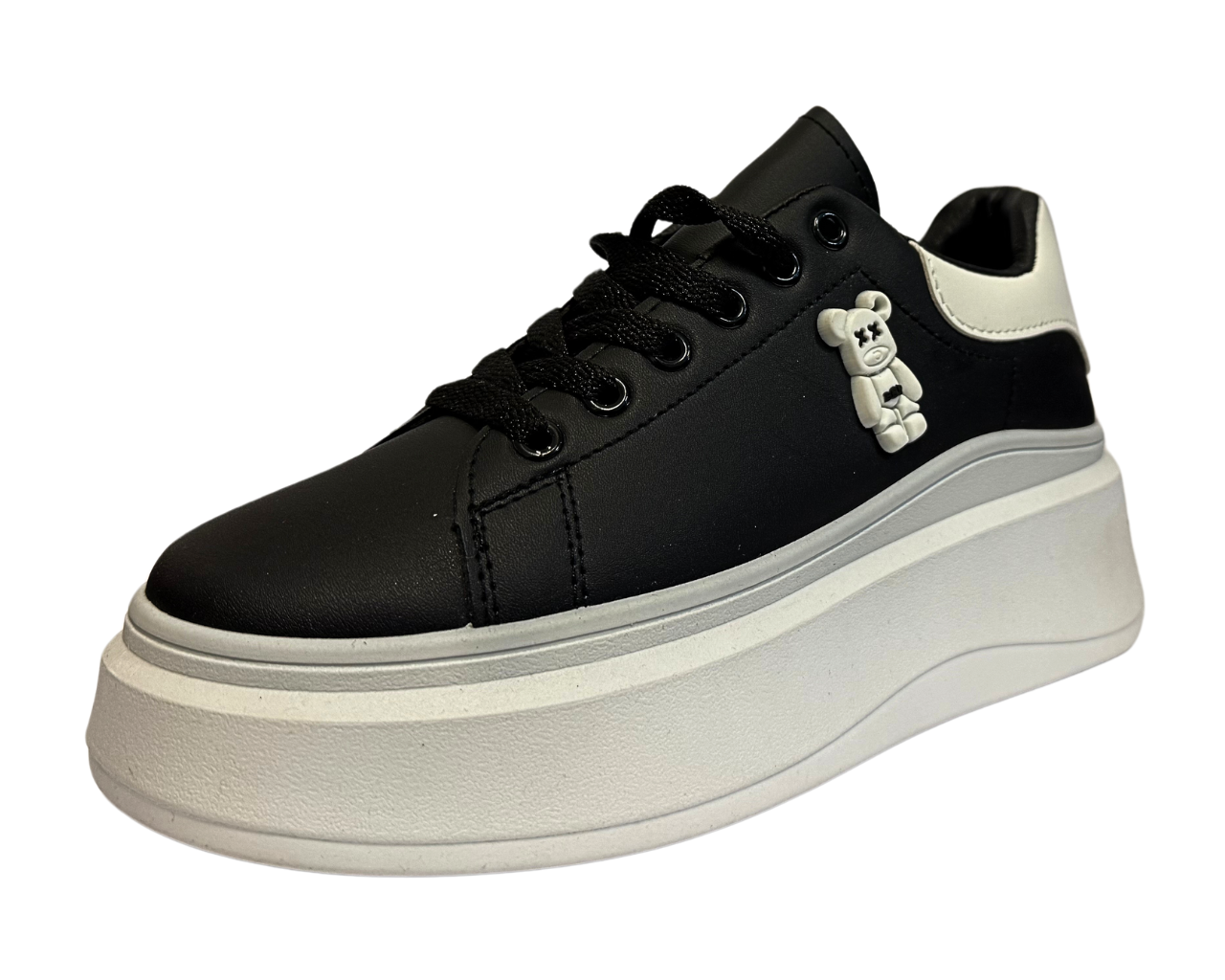 Women's Faux Leather Flat Sole And Lace Up Trainers