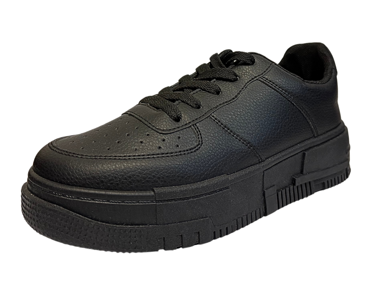 Women's Faux Leather Flat Sole And Lace Up Trainers