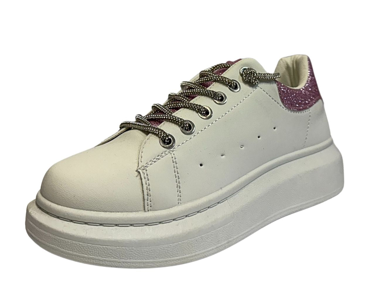 Women's Faux Leather Rhinestone Lace Up Trainers