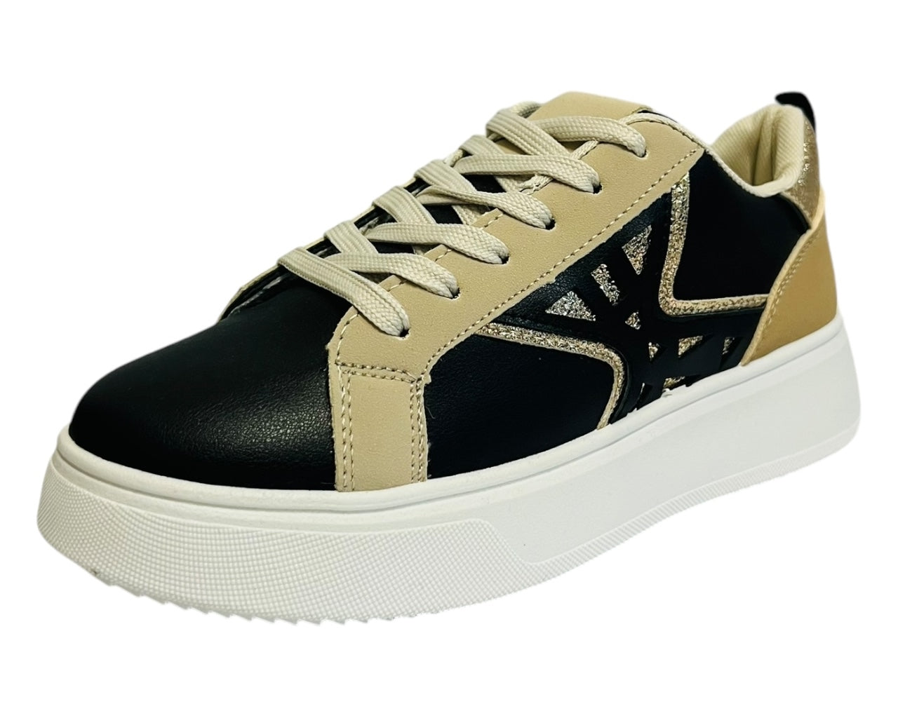 Women's Faux Leather Laser Cut Lace Up Trainers