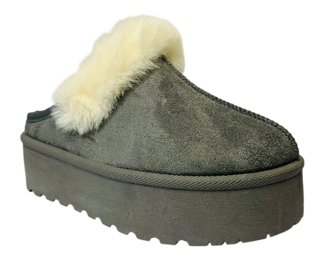 Faux Suede Platform Slip On fur Slippers