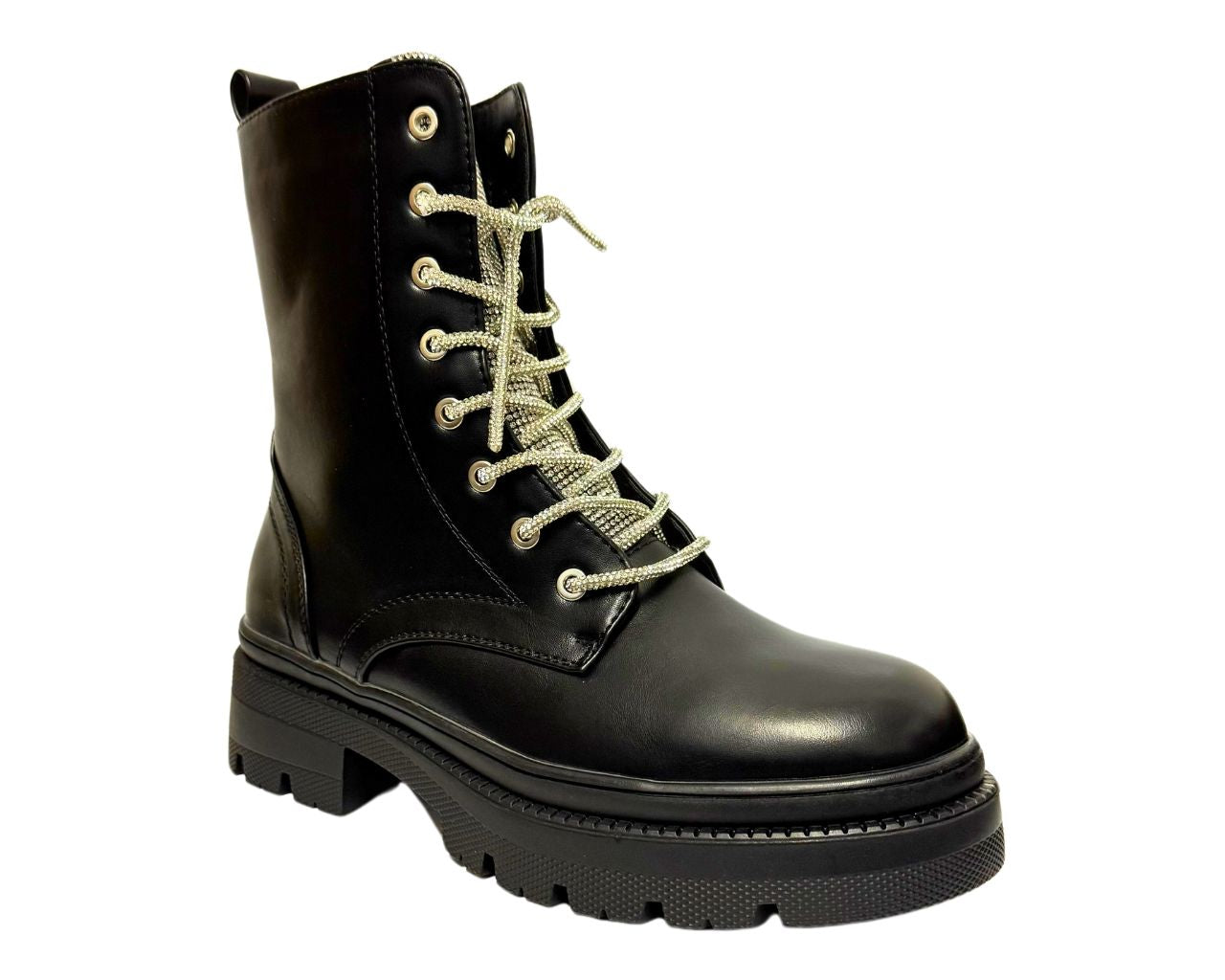 Women's Rhinestone Faux Leather Ankle Boots