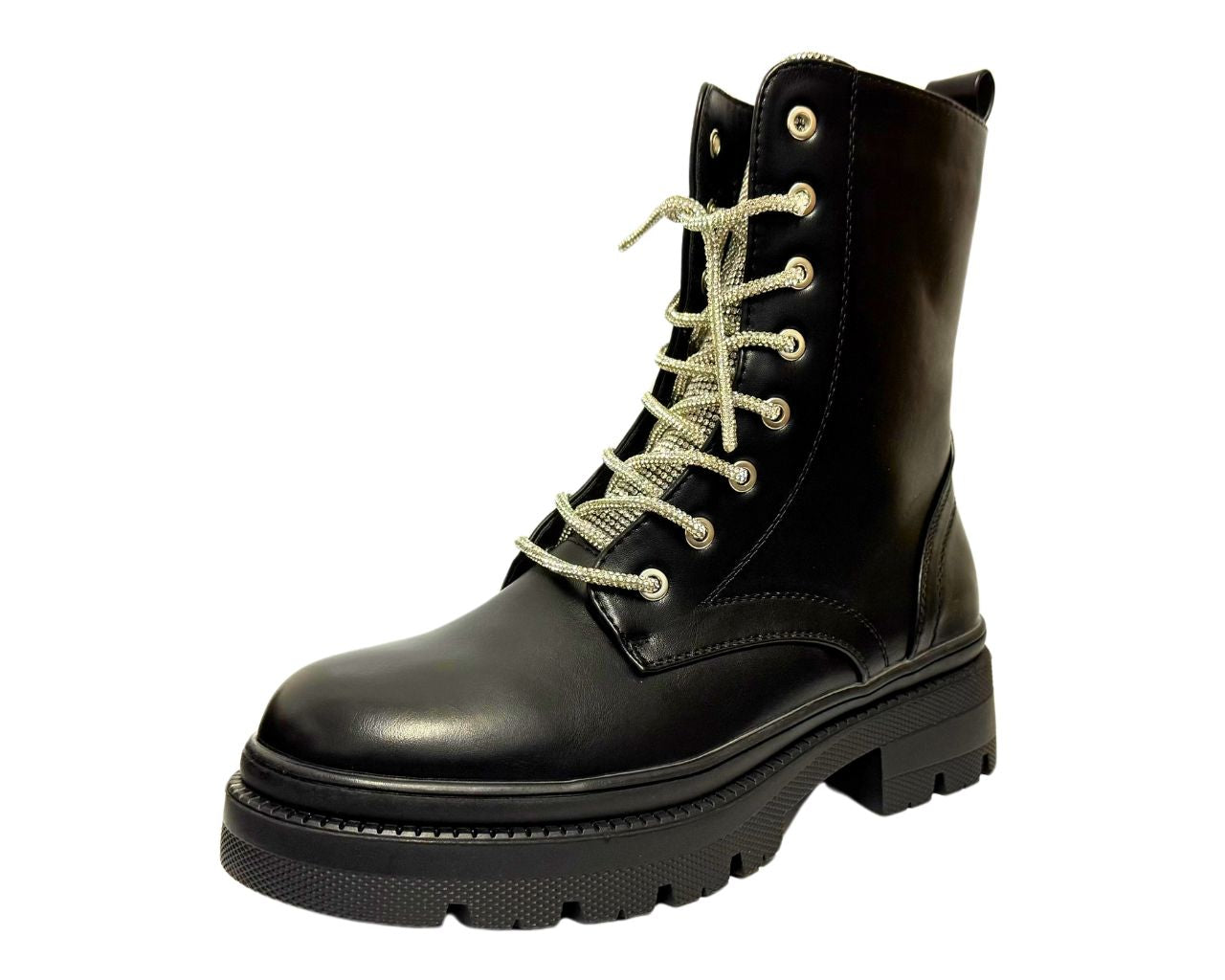 Women's Rhinestone Faux Leather Ankle Boots