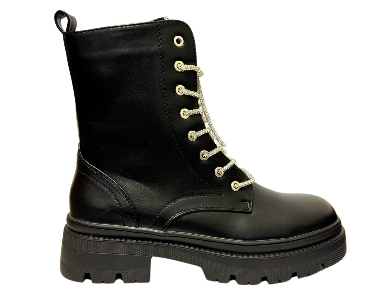 Women's Rhinestone Faux Leather Ankle Boots