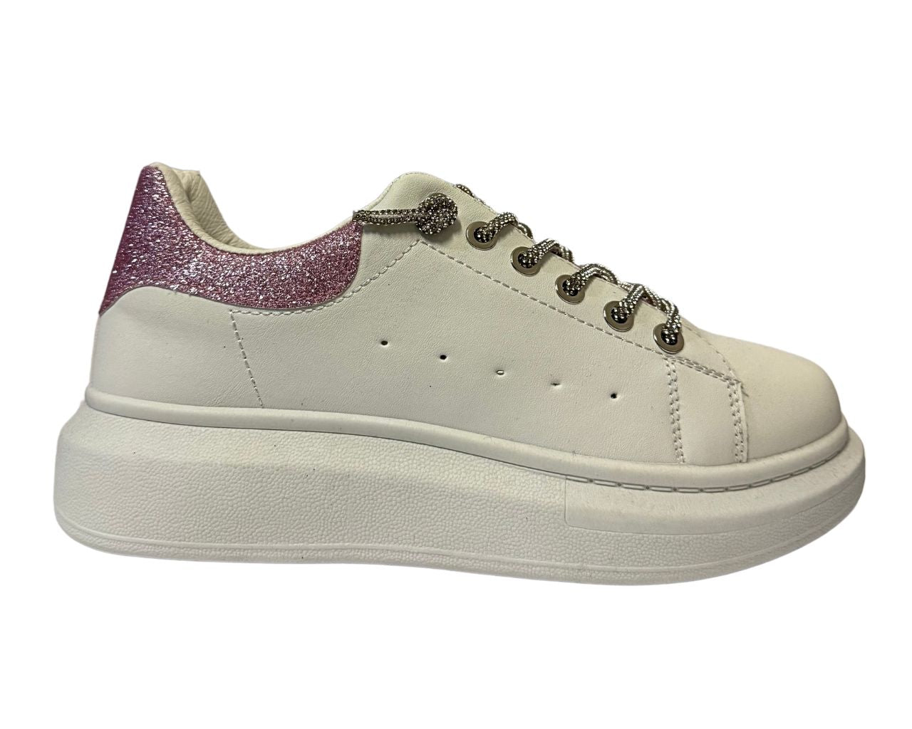 Women's Faux Leather Rhinestone Lace Up Trainers