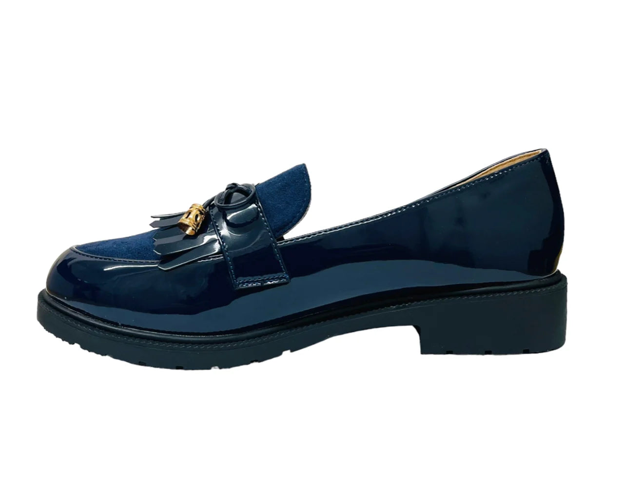 Faux Patent Leather Tassel Slip On Shoes