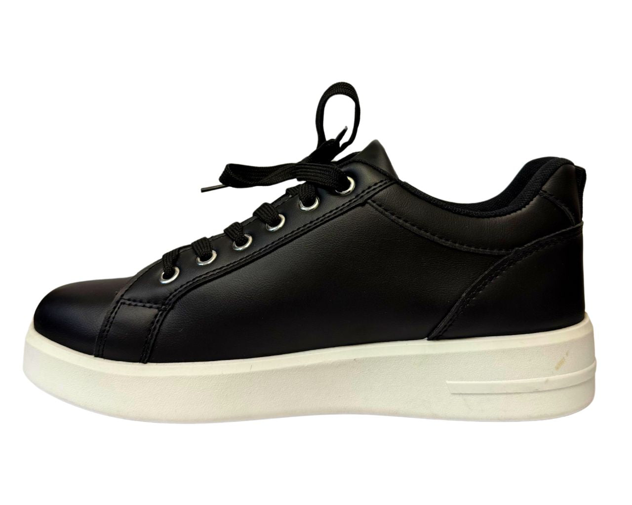 Women's Faux Leather Flat Sole Zip And Lace Up Trainers