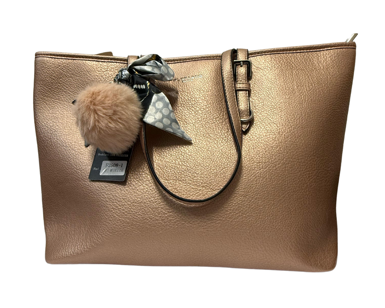 Women's Faux leather Shoulder bag with pompom and scarf