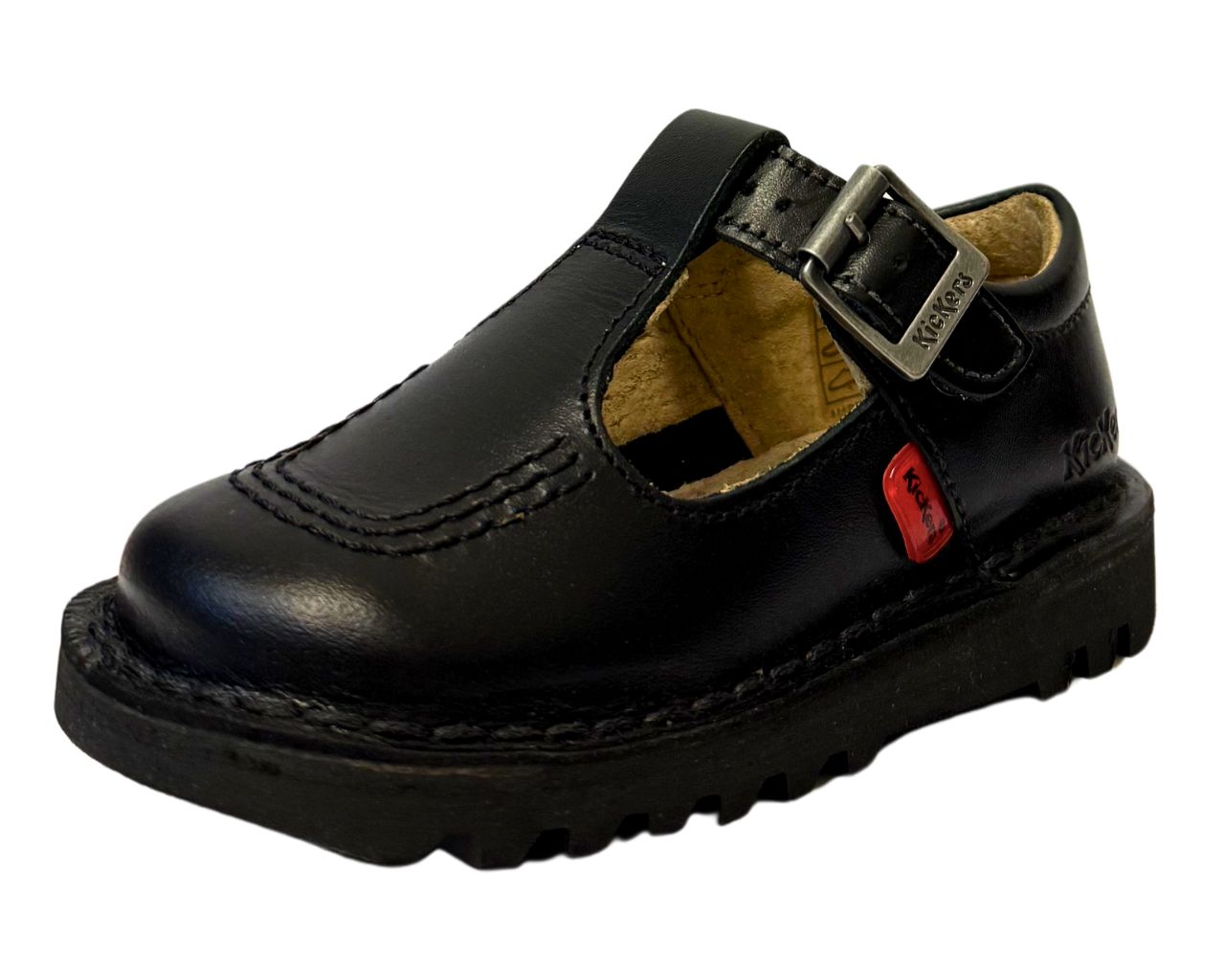 Infants Youths Kickers KICK T CORE Leather T Bar Shoes Black