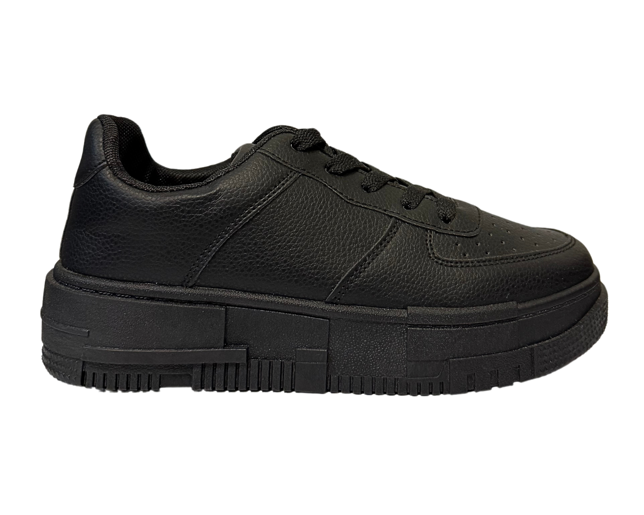 Women's Faux Leather Flat Sole And Lace Up Trainers