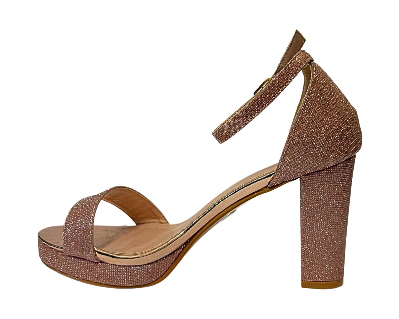 Women's N21-790 Champagne Rhinestone Block Heel Ankle Strap Shoes
