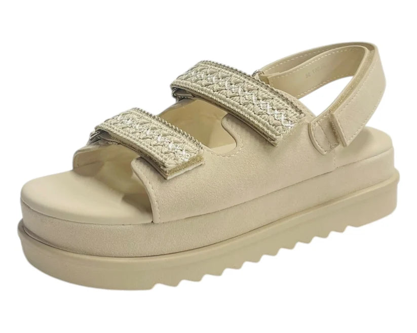 Women's Faux Leather Double Strap Chunky Sole Sandals