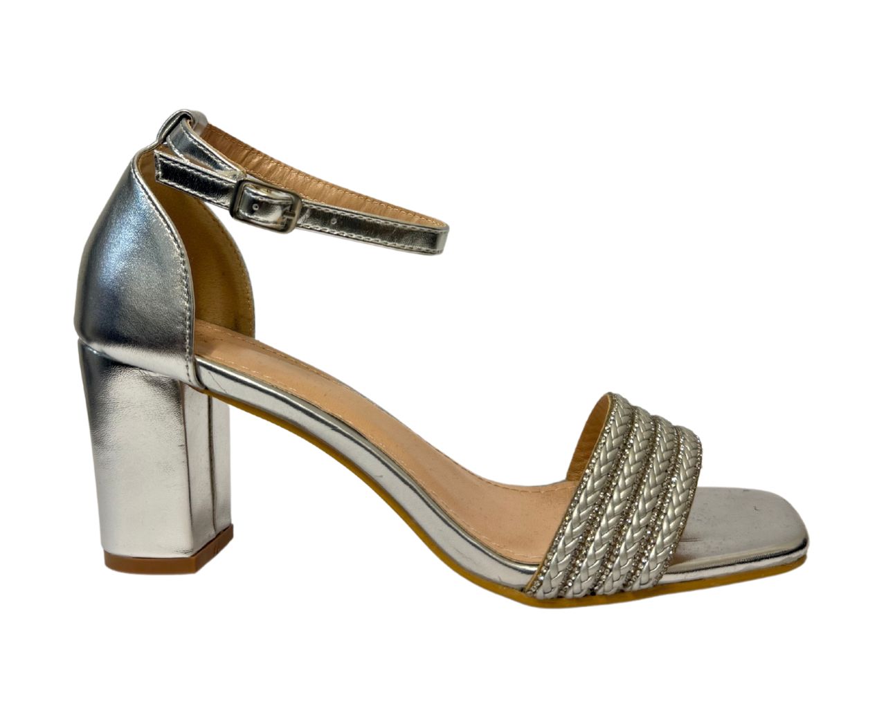 Women's B1639-131 Rhinestone Decor Block Heel Ankle Strap Shoes