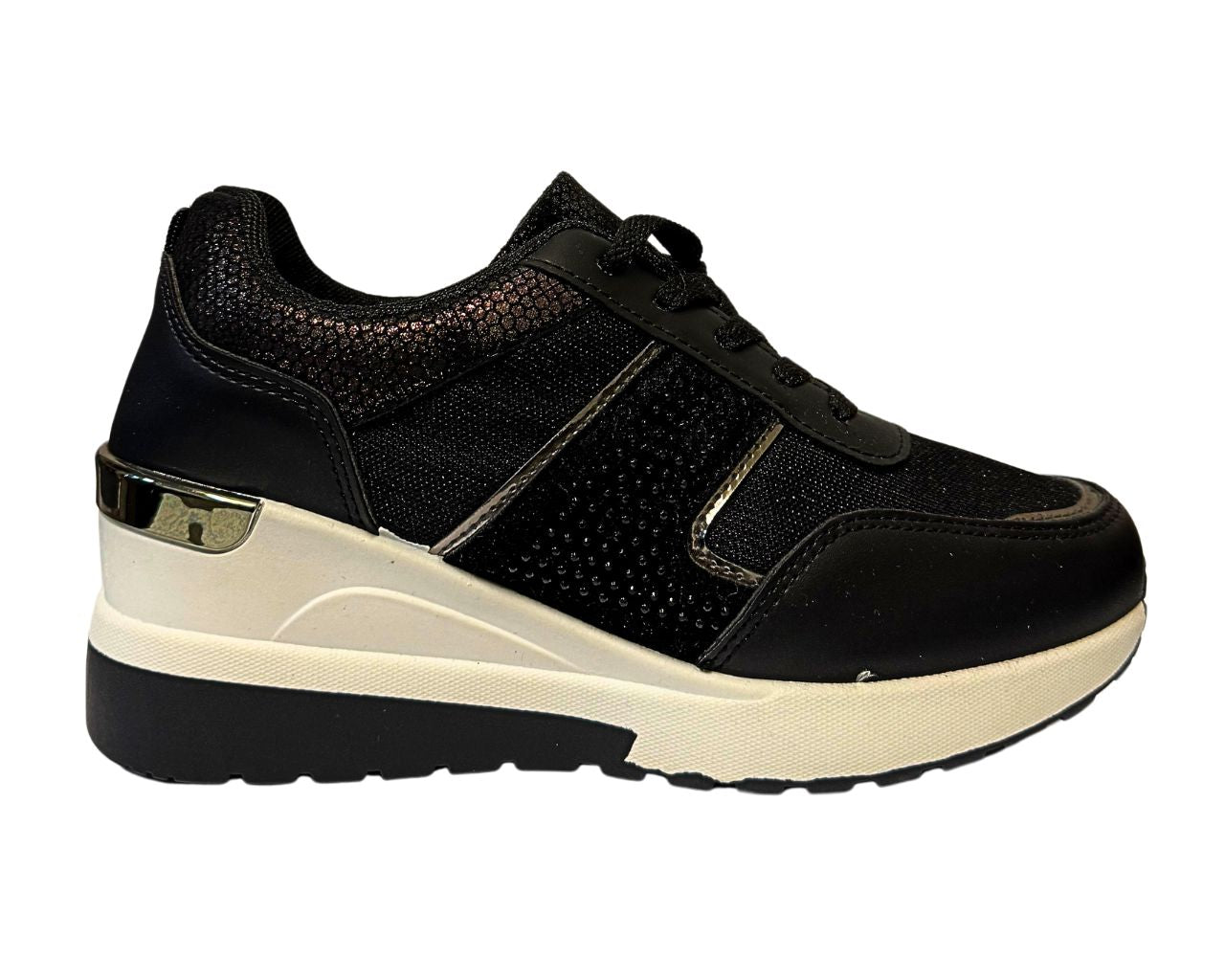 Women's Faux Leather Rhinestone Lace Up Trainers