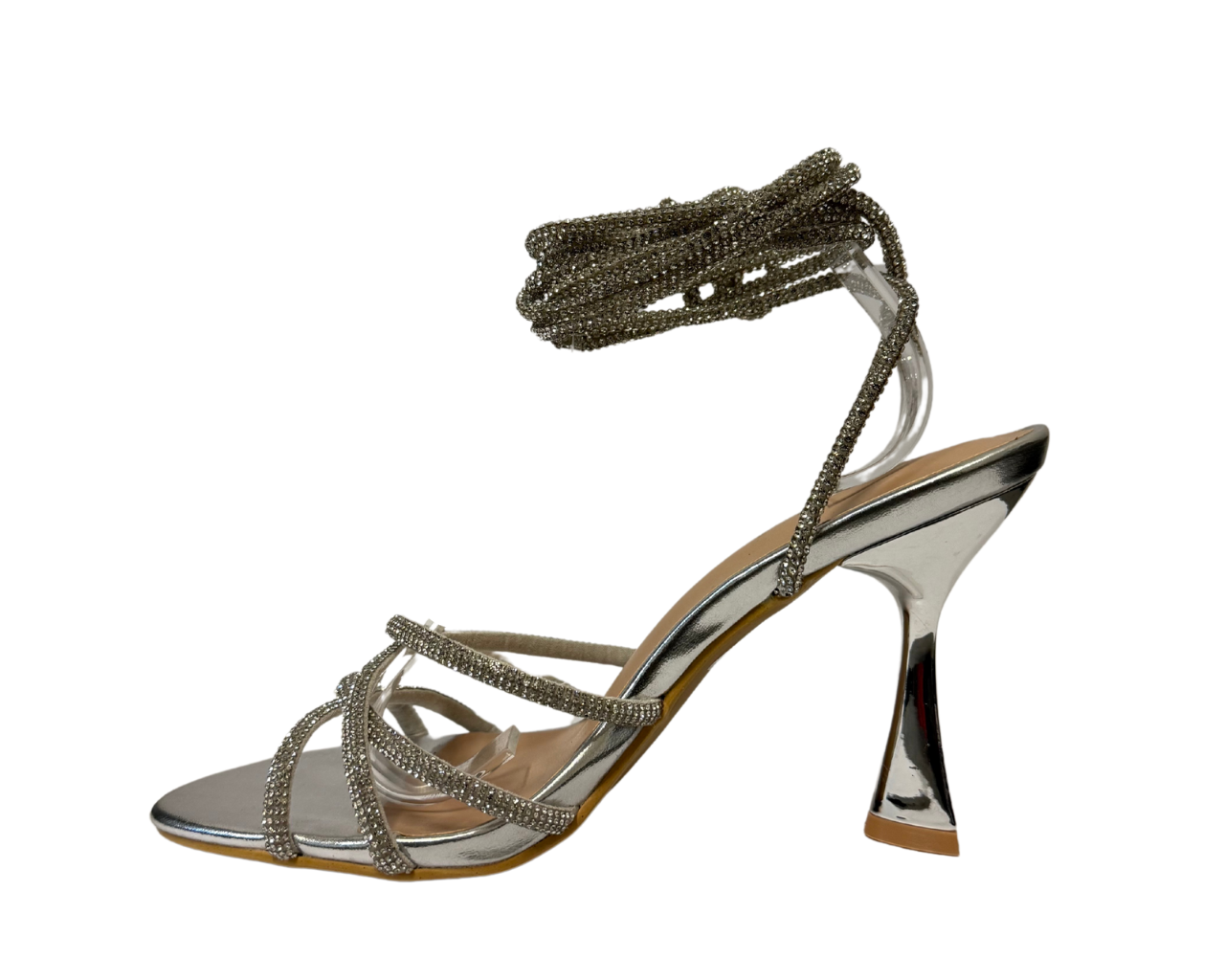Women's Gold Lace up Diamante Strap Heels