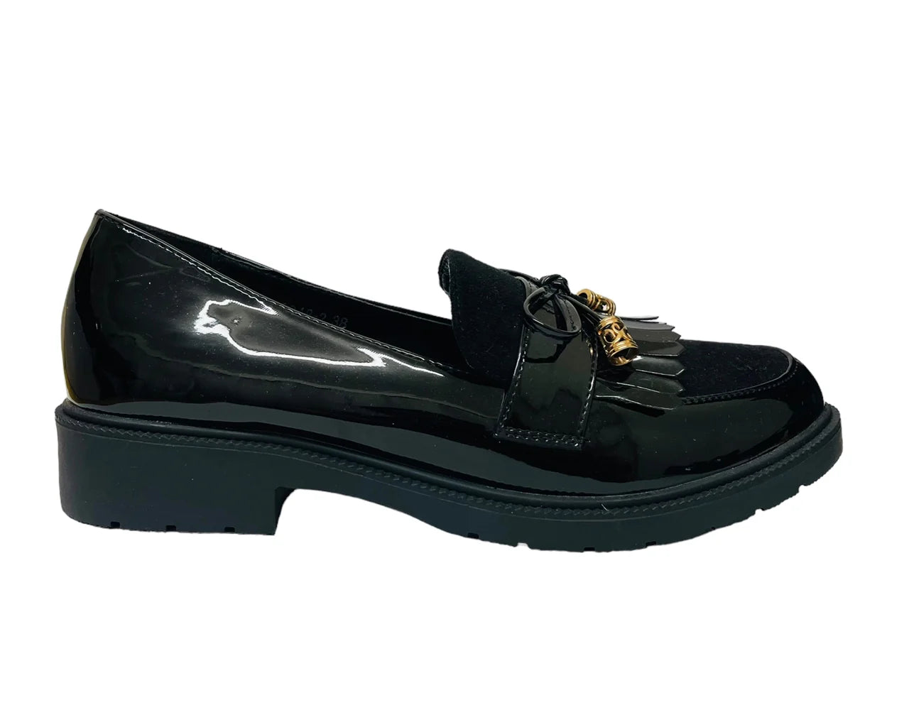Faux Patent Leather Tassel Slip On Shoes