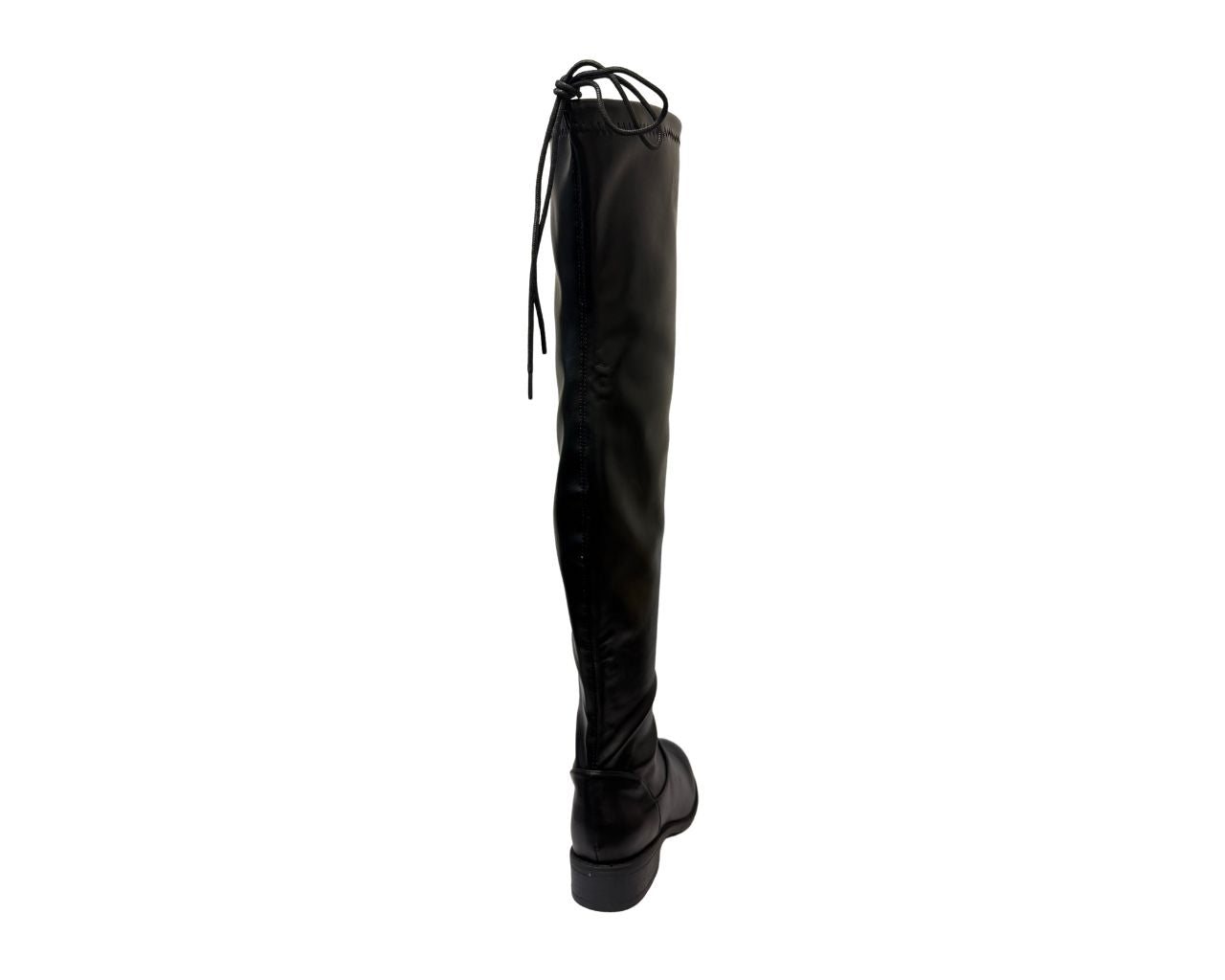 Women's Black High Boots Over The Knee Laces Flat Low Back Heel Boots