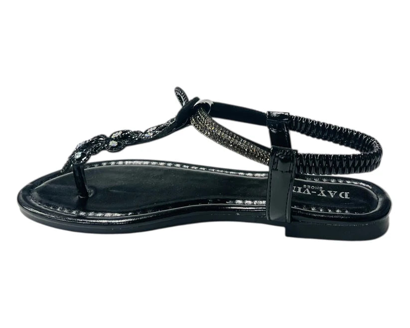 Women's Rhinestone Elastic Ankle Strap Lightweight Thong Sandals