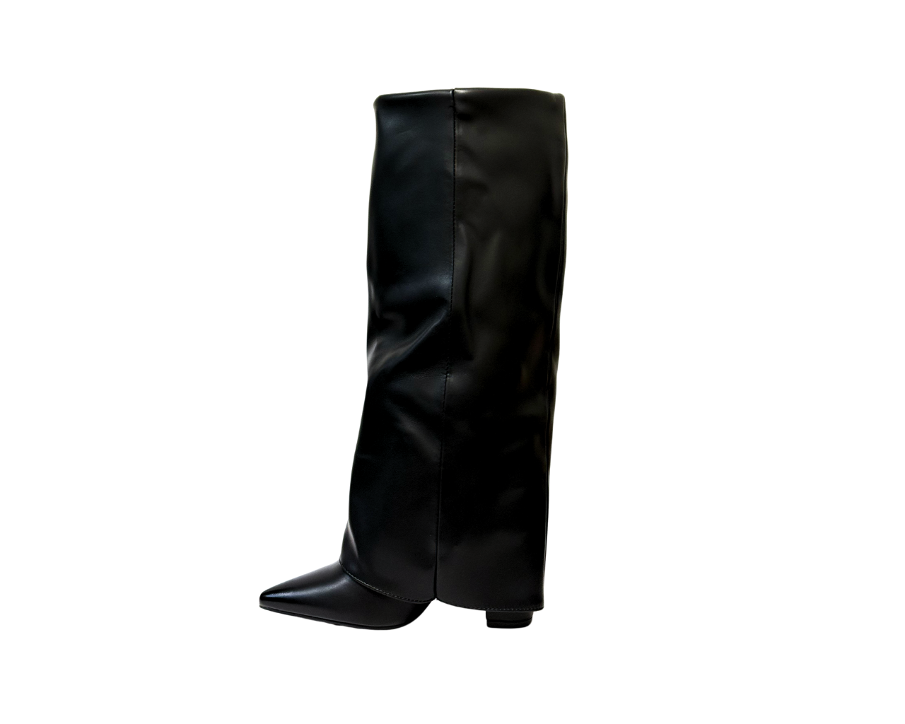 Women's Faux Leather 9616-1 Fold Over Knee High Block Heel Boots