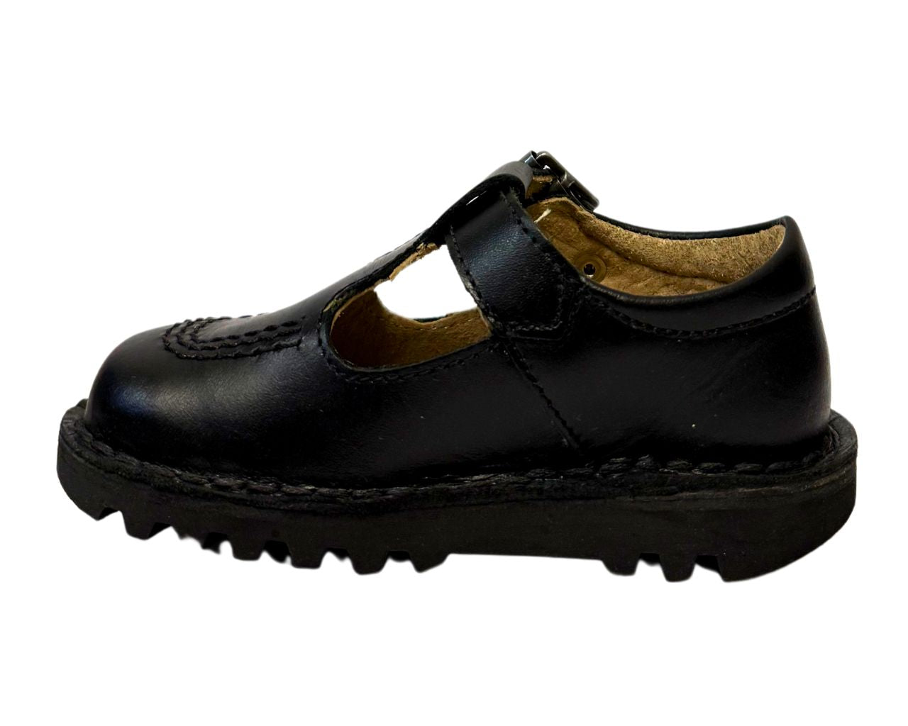 Infants Youths Kickers KICK T CORE Leather T Bar Shoes Black